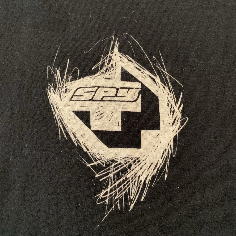 VTG SPY Shirt Mens Medium Black Logo Cross Graphic Tee T-Shirt Surf Skate Optic
